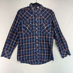 Bronco Western Cut Plaid Long Sleeve‎ Pearl Snap Shirt Men Size 15 1/2 x 33
